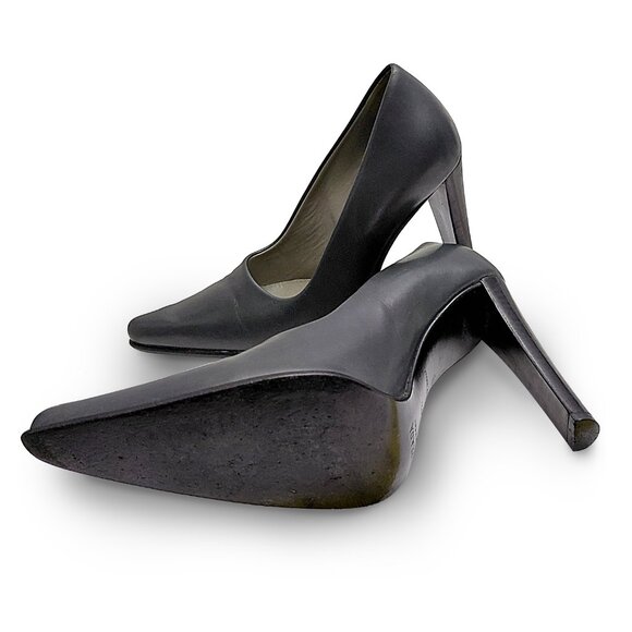 Prada Womens Dark Gray Leather Italy Slip On Stiletto Pump Heels Size 37.5 - Picture 7 of 12